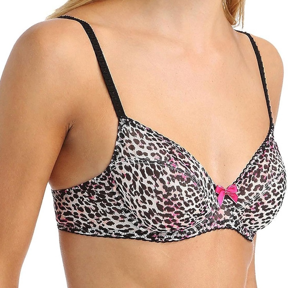 Betsey Johnson Sheer Flirt Unlined Balconette Bra in Sunset Leopard Print, 32DD